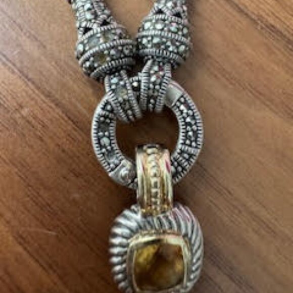 Silver necklace wirth David Yurman Petit Albinion Pendant Citrine Stone - Picture 3 of 7